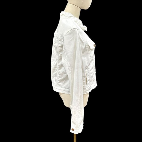 Draper James RSVP White Denim Jacket Size M Ruffle Trim Nautical Preppy Cottage - Picture 5 of 13